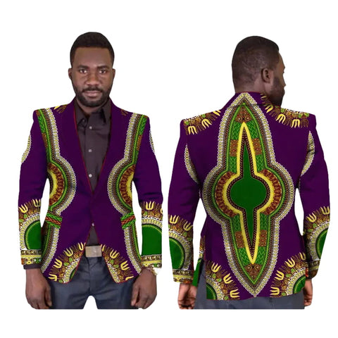 Men's African Dashiki Print Single Button Blazer Jacket M250120