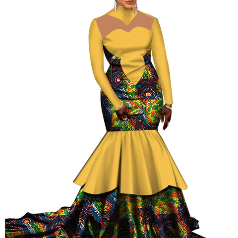 Elegant African Pleated Patchwork Gown for Weddings & Parties W250168