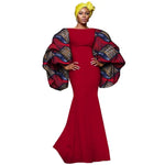 African Print Maxi Dress with Bold Sleeves and Luxe Detailing W250230