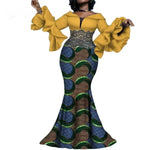 Elegant Ankara Maxi Dress with Black Lace Detail W250166