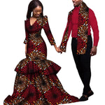 Elegant African Dashiki Print Couple Set – Dress & Shirt with Scarf C250181