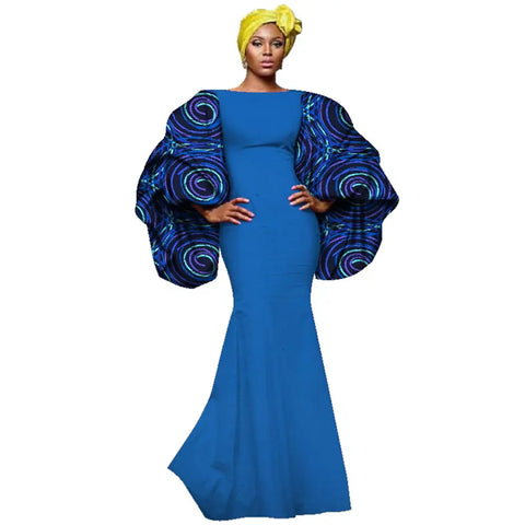 African Print Maxi Dress with Bold Sleeves and Luxe Detailing W250230