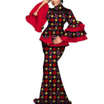 Elegant African Flare Sleeve Top & Maxi Skirt Set for Women W250125