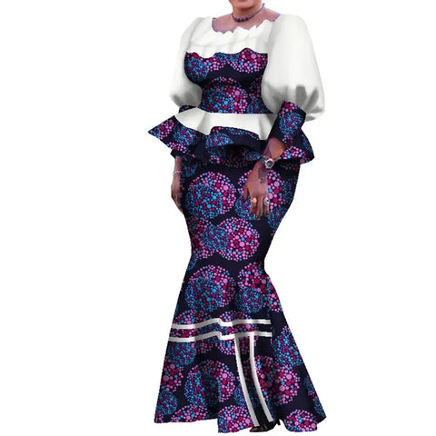 Elegant Pleated African Skirt Set with Peplum Top W250226