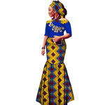 Off-Shoulder African Wax Print Dress with Embroidery Details W250105