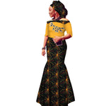 Off-Shoulder African Wax Print Dress with Embroidery Details W250105