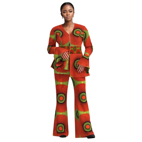 Bold African Print Blazer & Wide Leg Pants Set for Women W250214