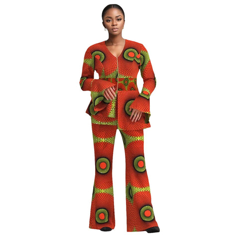 Vibrant African Print Wide Leg Blazer & Pant Set for Women W250213