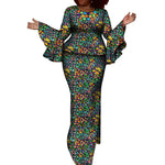 Vibrant African Wax Print 2-Piece Set with Petal Sleeve Top & Skirt W250188