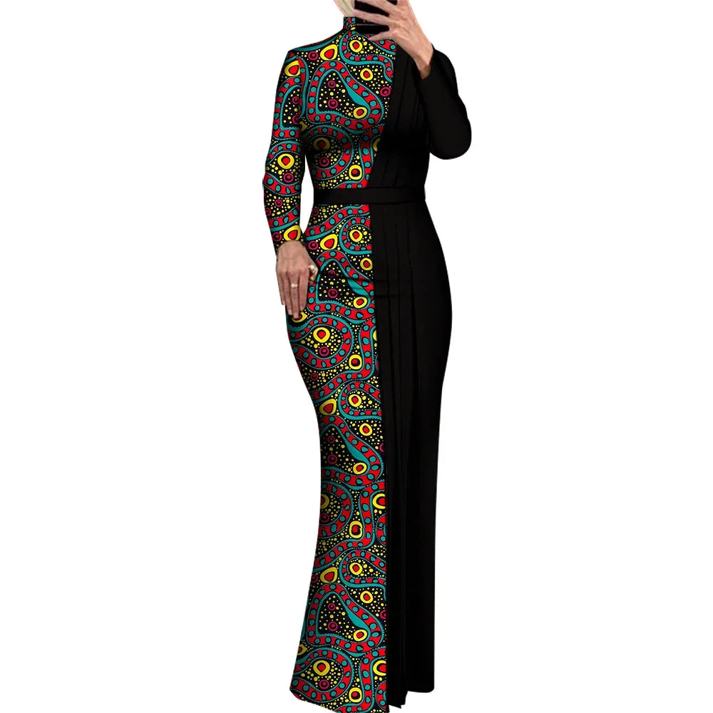 Elegant Dashiki Print Long Bodycon Dress for Special Occasions W250212 Afrinspiration Elegant Dashiki Print Long Bodycon Dress for Special Occasions W250212 Afrinspiration