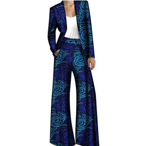 African Print Women's Blazer & Wide-Leg Pants Set – Vibrant Elegance W250216