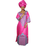 Elegant African Bazin Riche Embroidered Dress with Scarf W250139