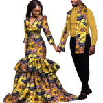 Elegant African Dashiki Print Couple Set – Dress & Shirt with Scarf C250181
