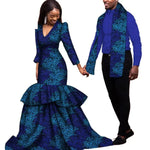 Elegant African Dashiki Print Couple Set – Dress & Shirt with Scarf C250181
