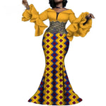 Elegant Ankara Maxi Dress with Black Lace Detail W250166