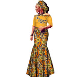 Off-Shoulder African Wax Print Dress with Embroidery Details W250105