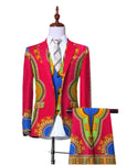 African Print 3-Piece Slim Fit Men's Suit – Jacket, Vest, & Pants M250124