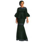 Elegant African Two-Piece Skirt Set with Flare Lace Sleeves W250113
