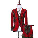 Men's 3-Piece African Print Suit – Slim Fit Blazer, Vest & Pants M250123