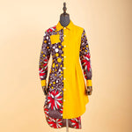 Bold African Print Mid-Calf Dress with Full Sleeves & Pockets W250209