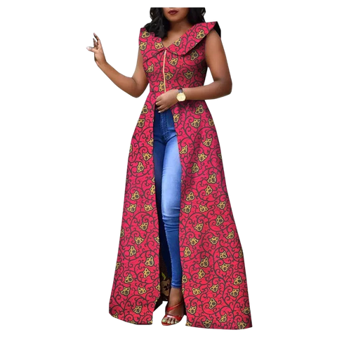 Vibrant Ankara Print Maxi Dress – Sleeveless African Cotton Gown W250202