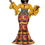 Elegant Ankara Maxi Dress with Black Lace Detail W250166