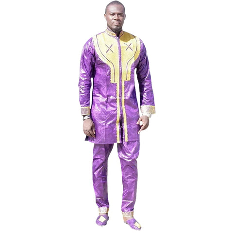 Men's African Embroidered Bazin Riche Suit – Top & Pants Set M250154