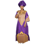 Elegant African Bazin Riche Embroidered Dress with Scarf W250139