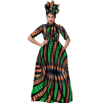 Vibrant Ankara Maxi Dress with Headwrap – African Elegance W250210