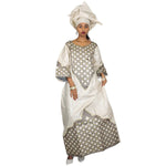Elegant African Bazin Riche Embroidered Dress with Scarf W250139