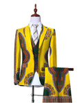 African Print 3-Piece Slim Fit Men's Suit – Jacket, Vest, & Pants M250124