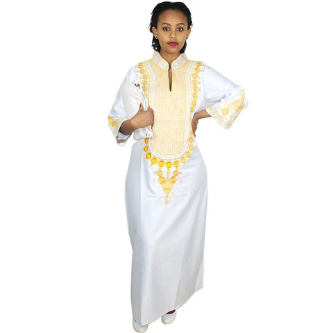 Elegant African Embroidered Cotton Maxi Dress for Women W250144