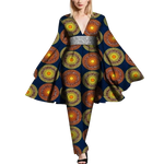 African Cape Sleeve Romper – Deep V-Neck Bazin Riche Jumpsuit W250189