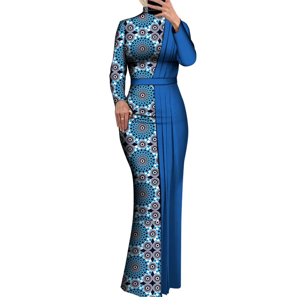 Elegant Dashiki Print Long Bodycon Dress for Special Occasions W250212 Afrinspiration Elegant Dashiki Print Long Bodycon Dress for Special Occasions W250212 Afrinspiration