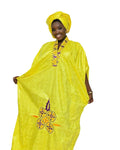 Elegant African Bazin Riche Embroidered Maxi Dress & Scarf Set W250137