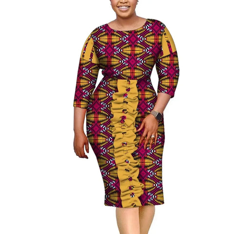 Vibrant African Dashiki Knee-Length Dress with Ethnic Print W250180