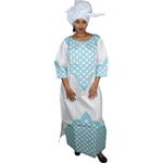 Elegant African Bazin Riche Embroidered Dress with Scarf W250139