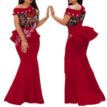Elegant African Print Pearl Draped Long Dress for Women W250220