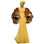 African Print Maxi Dress with Bold Sleeves and Luxe Detailing W250230