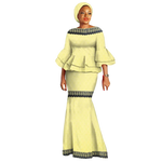 Elegant African Two-Piece Skirt Set with Flare Lace Sleeves W250113