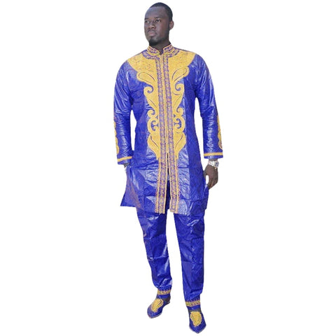 Men’s Bazin Riche African Embroidered Long Top & Pants Set M250153