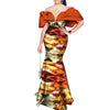 Elegant African Wax Print Evening Dress with Pearls & Appliqué W250231