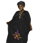 Elegant African Bazin Riche Embroidered Maxi Dress & Scarf Set W250137