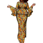 Vibrant African Wax Print 2-Piece Set with Petal Sleeve Top & Skirt W250188