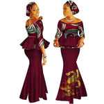 Handmade Off-Shoulder African Dashiki Print Crop Top & Skirt Set W250122