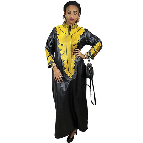 Elegant African Embroidered Long Dress for Women in Soft Fabric W250136
