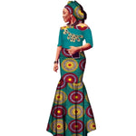 Off-Shoulder African Wax Print Dress with Embroidery Details W250105