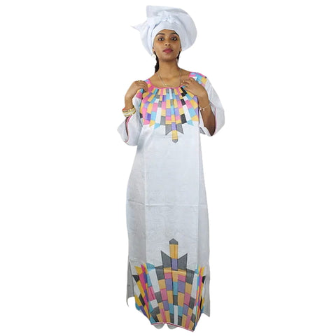 Elegant African Embroidered Bazin Riche Long Dress for Women W250149