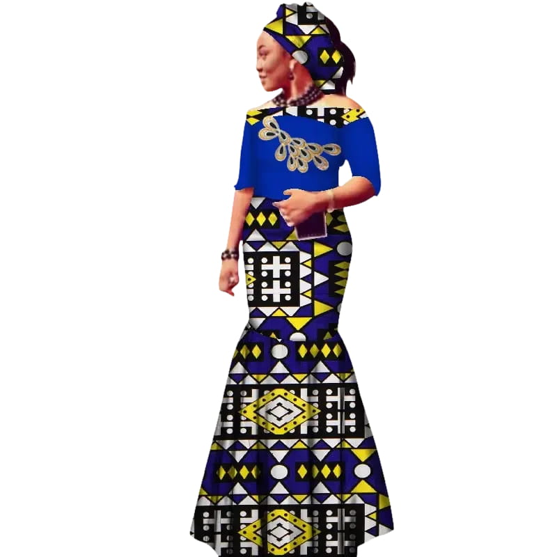 Off-Shoulder African Wax Print Dress with Embroidery Details W250105 – Afrinspiration Off-Shoulder African Wax Print Dress with Embroidery Details W250105 – Afrinspiration