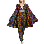 African Cape Sleeve Romper – Deep V-Neck Bazin Riche Jumpsuit W250189